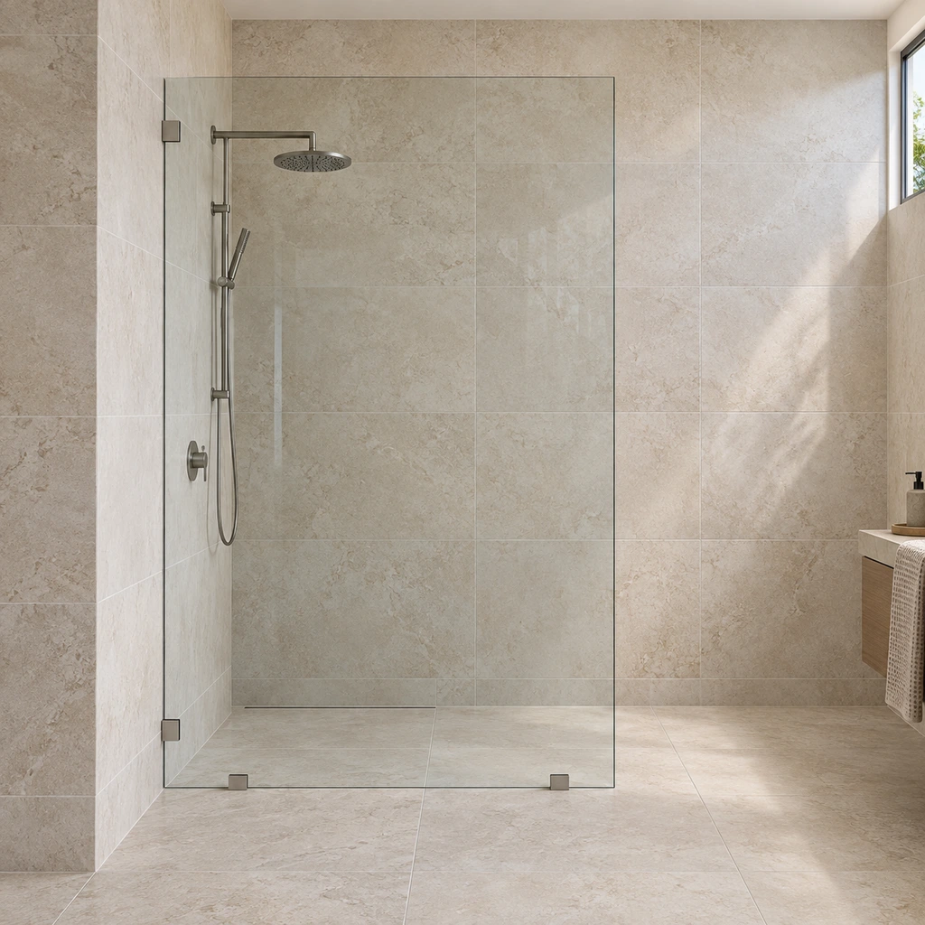 Fixed frameless shower screens — Klay product example