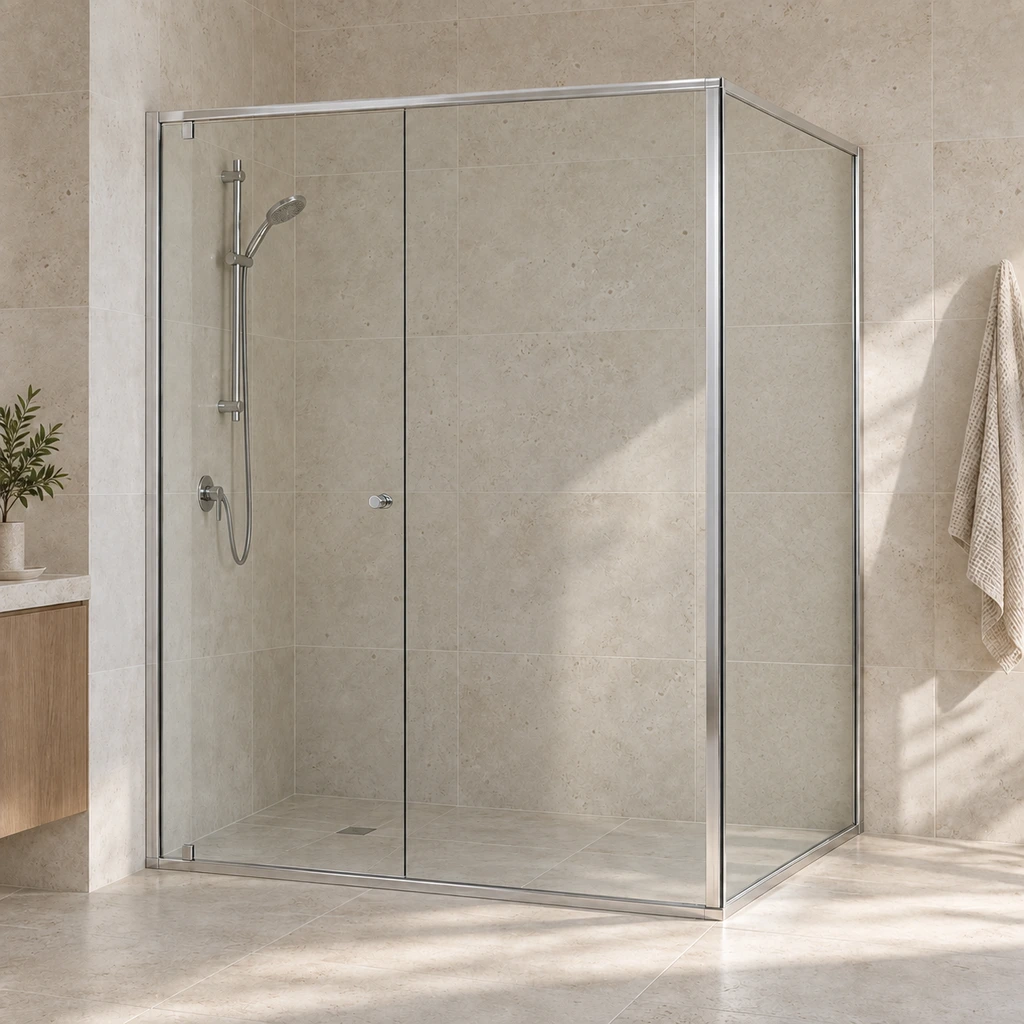 Semi-frameless front-and-return shower screens — Klay product example